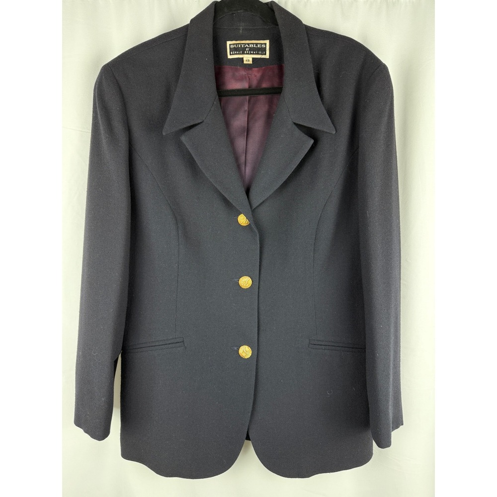 Suitables by Bonnie Brownfield Vintage Blazer Wool Gold Button Career Jacket‎ 12